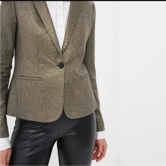 Banana Republic Gold Metallic Shimmer Blazer Women's Size 8 - Picture 2 of 12